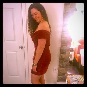 Off the shoulder bodycon suede dress